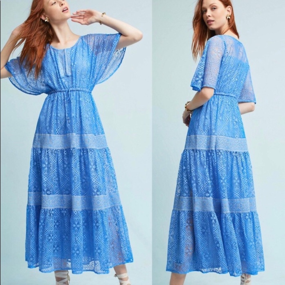 Anthropologie size xs-small maxi blue lace dress